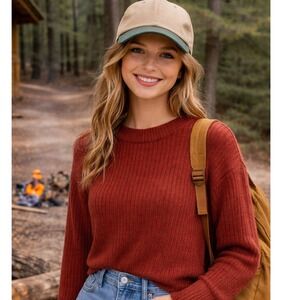 Cropped Sweater Ribbed Knit Crew Neck Pullover Red M Poof‎ New York Cozy Gorp